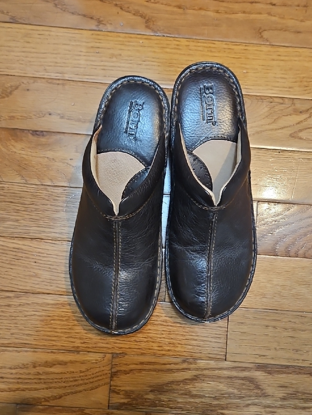 Born Brown Leather Slip-On Clogs
